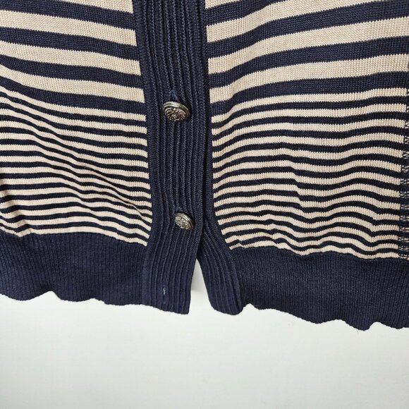 Max Mara Weekend Silk Cardigan Sz L Button Front Striped Navy Blue Beige - Picture 7 of 11